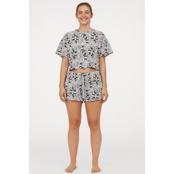 LADIES DISNEY Grey Pink BLUE PYJAMAS SIZE Large T SHIRT & SHORTS SET PJ - Picture 1 of 9